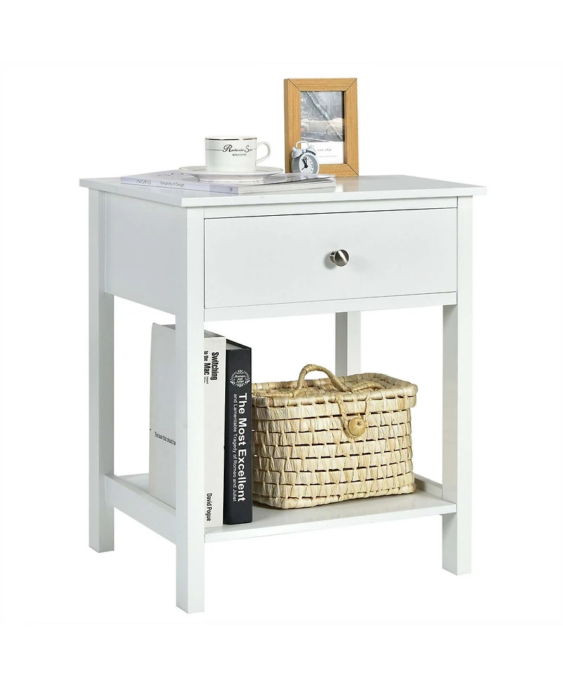 Gymax 2PCS 2-Tier Nightstand Modern Side End Table w/ Drawer & Open Shelf White