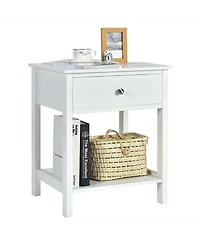 Gymax 2PCS 2-Tier Nightstand Modern Side End Table w/ Drawer & Open Shelf White