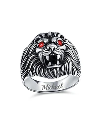 Bling Jewelry Red Crystal Eyes Roaring King Of Jungle Lion Ring Solid Oxidized .925 Sterling Silver