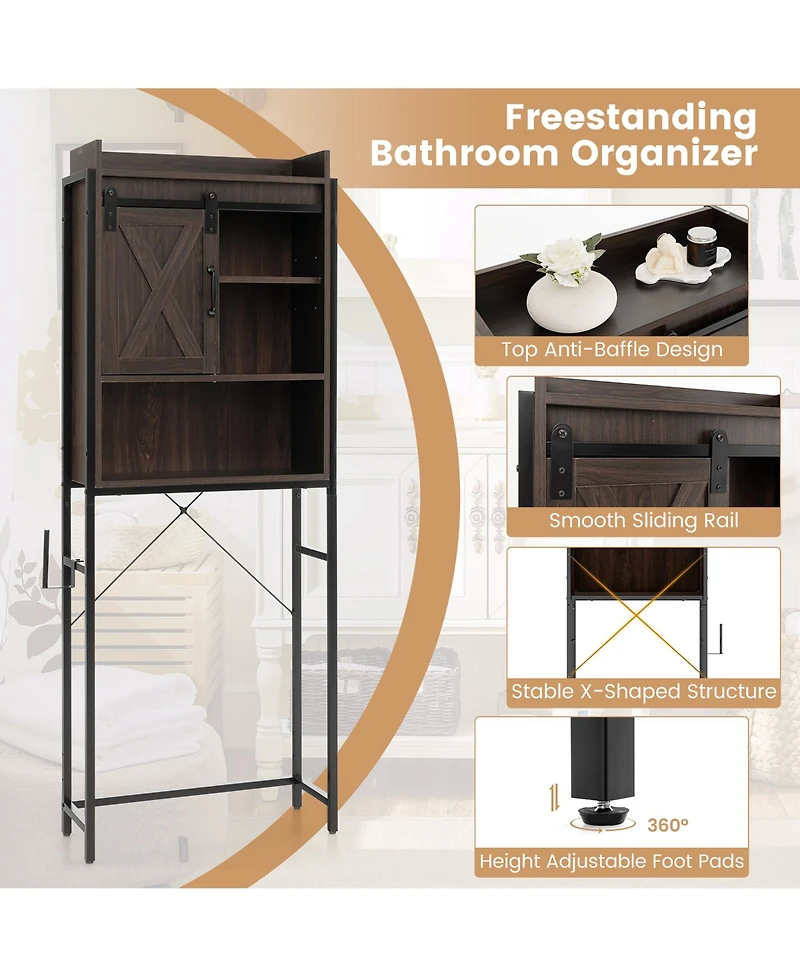 Gymax Over The Toilet Storage Cabinet Rack Bathroom w/ Slipping Barn Door & Adjustable Shelf Espresso