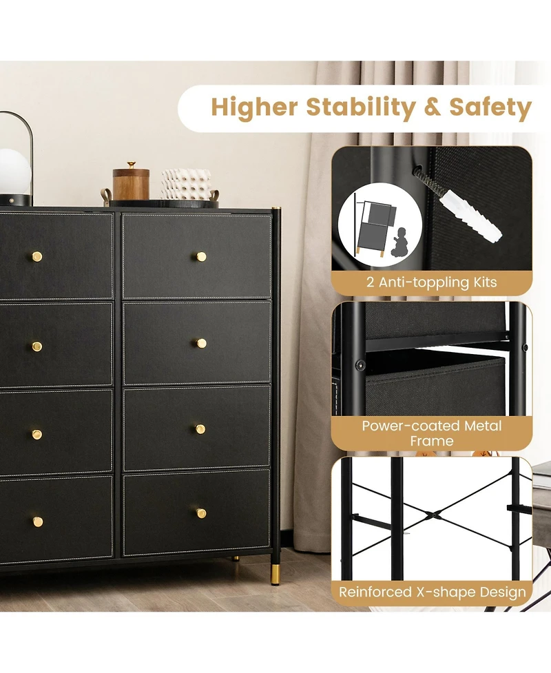 8-Drawer Fabric Dresser Tower Wide Chest of Drawers Storage Organizer Bedroom