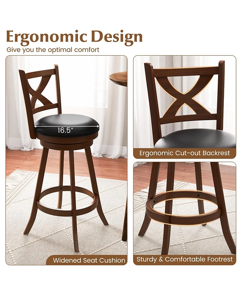 Set of 2 Bar Stools 30'' Classic Bar Height Swivel Chairs for Kitchen Pub