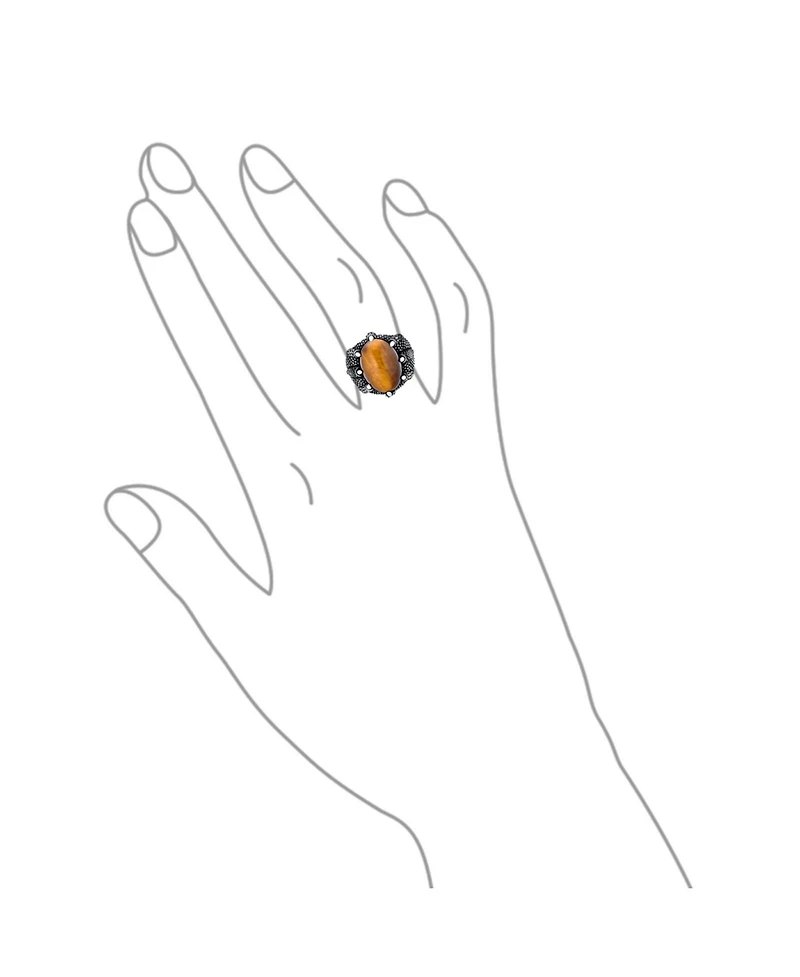 Bling Jewelry Big Retro Stripe Statement Oval Signet Natural Tiger Eye Claw Ring Silver