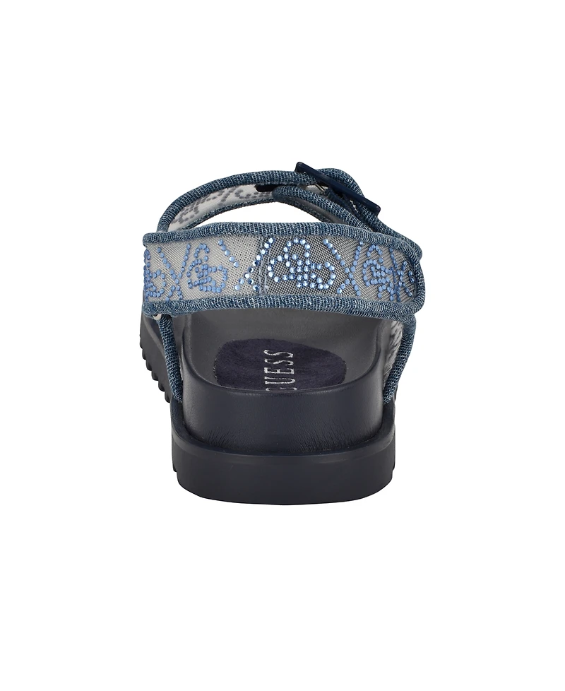 Guess Women's Frella Two Band Embellished Footbed Sandals