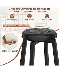 26" Swivel Bar Stool Set of 2 Upholstered Counter Height Rubber Wood Frame