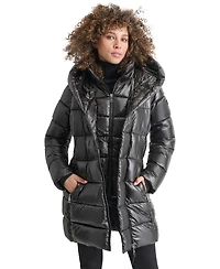 Dkny Women's Bibbed Shawl-Collar Packable Shine Puffer Coat