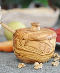 BeldiNest Olive Wood Sugar Bowl with Spoon