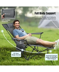 Slickblue Camping Lounge Chair with Detachable Footrest Adjustable Backrest