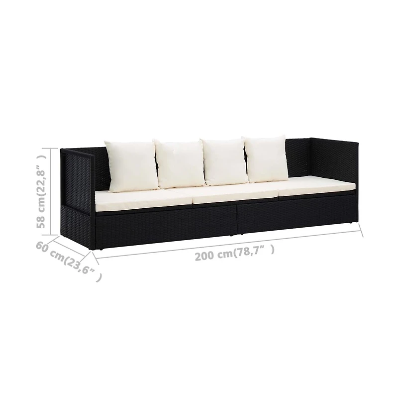 vidaXL Patio Bed with Cushion & Pillows Poly Rattan Black