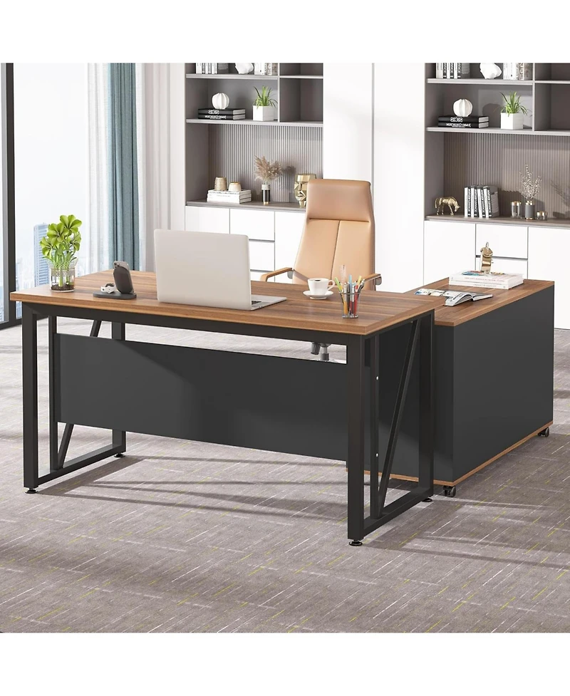 Tribesigns 55-Inch Executive Computer Desk with 43-Inch Lateral File Cabinet, Large Workstation Business Furniture, L Shaped Desk with Drawers and Sto