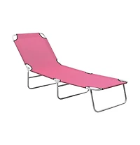 vidaXL Folding Sun Lounger Steel and Fabric Pink