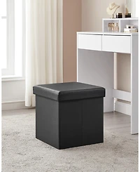 Songmics Home Folding Synthetic Leather Storage Ottoman Cube, Black