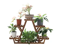 Unho Wooden Plant Stand 6 Tier Bonsai Display Shelf Carbonized Wood for Porch Outdoor