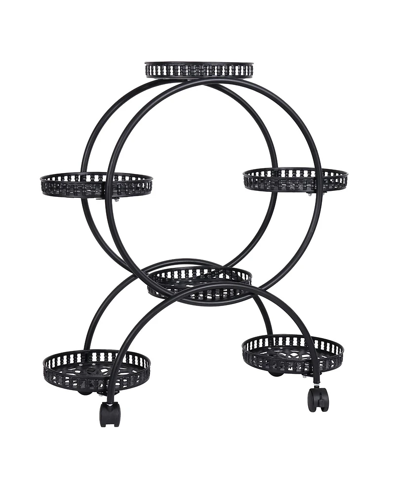 Unho Metal 6 Pot Plant Stand Decorative Flower Pot Holder with Wheels For Indoor Outdoor