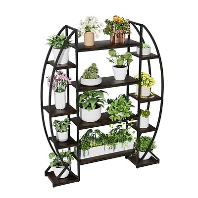 Unho Industrial Curved Oval Bookshelf Metal Multi-tiered Flower Pot Rack Garden Stand