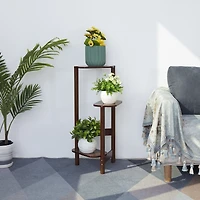 Unho 3 Tier Bamboo Wood Tall Corner Plant Rack Garden Flower Pot Holder for Balcony