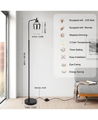 gaomon Modern 64-Inch Industrial Floor Lamp with Gradient Black Glass Shades, 8W Dimmable Led Edison Bulb, Foot Pedal & Remote Control, Warm White 300
