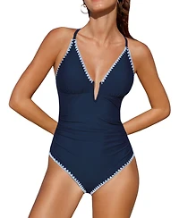 Cupshe Women's Plunging V Wire Neck Ruched One Piece Swimsuit