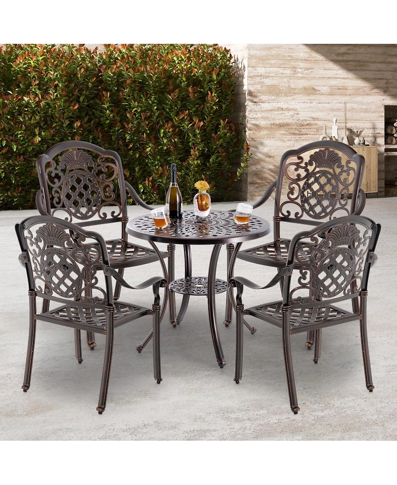 Pcs Patio Cast Aluminum Chairs Outdoor Metal Armchairs with Ergonomic Curved Seat