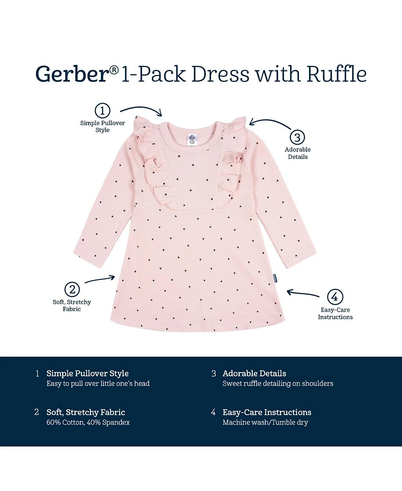 Gerber Toddler Girls Long Sleeve Ruffle Dress