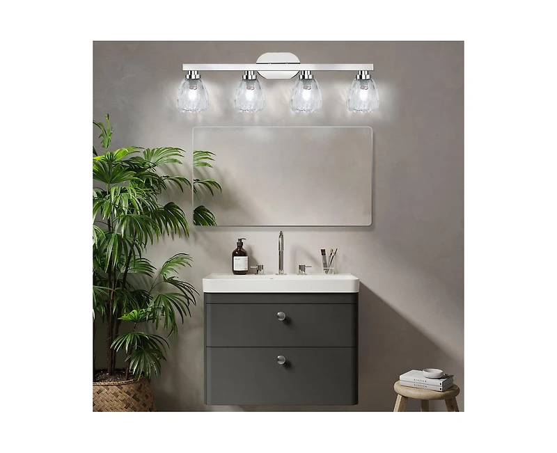 gaomon 4 Light Bathroom Light Fixtures Chrome with Hammered Glass Shade, Vanity Lighting Fixtures Over Mirror Wall Mount E26 Socket for Hallway Kitche