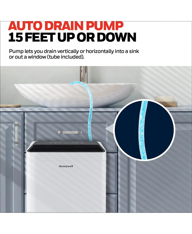 Honeywell 2024 New! 50-Pint Energy Star Dehumidifier with Pump for 4,000 Sq Ft – Laundry Mode, Auto-Comfort Mode & Thermal Overload Protection,