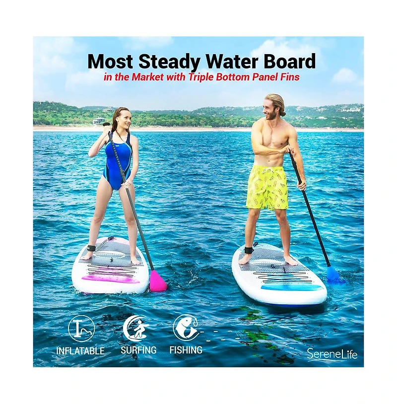 SereneLife Free-Flow Inflatable Stand-Up Paddle-Board (Sup), 10.5 ft.