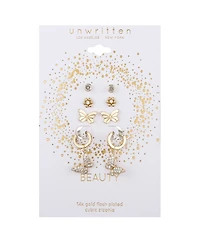 Unwritten Cubic Zirconia Flower Butterfly Hoop Stud Earring Set