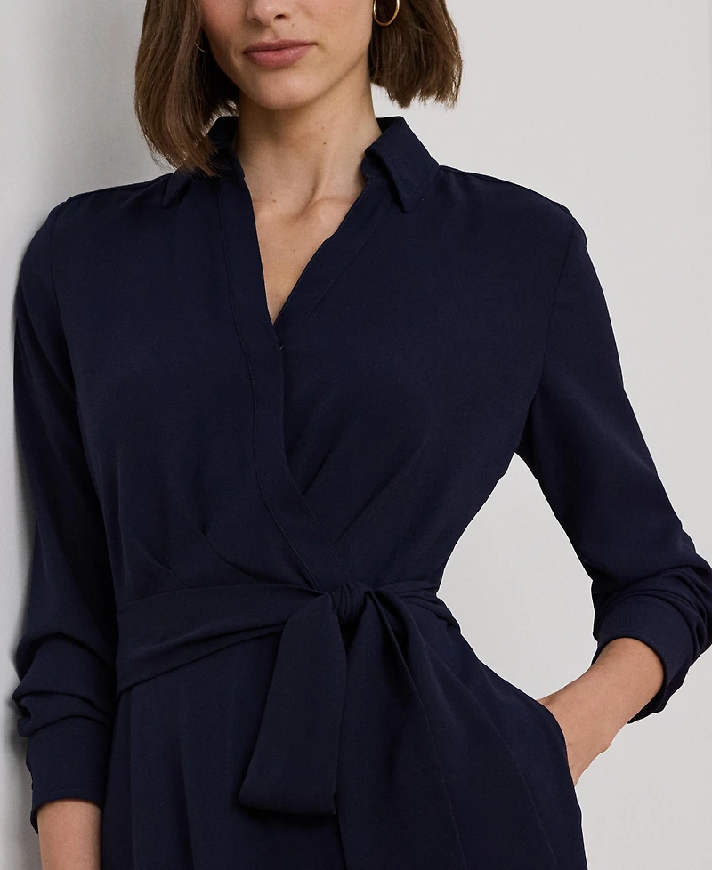 Lauren Ralph Women's Self-Belt Long-Sleeve Surplice Georgette Midi Dress