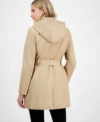 London Fog Women's Zip-Front Hooded Belted Trench Coat