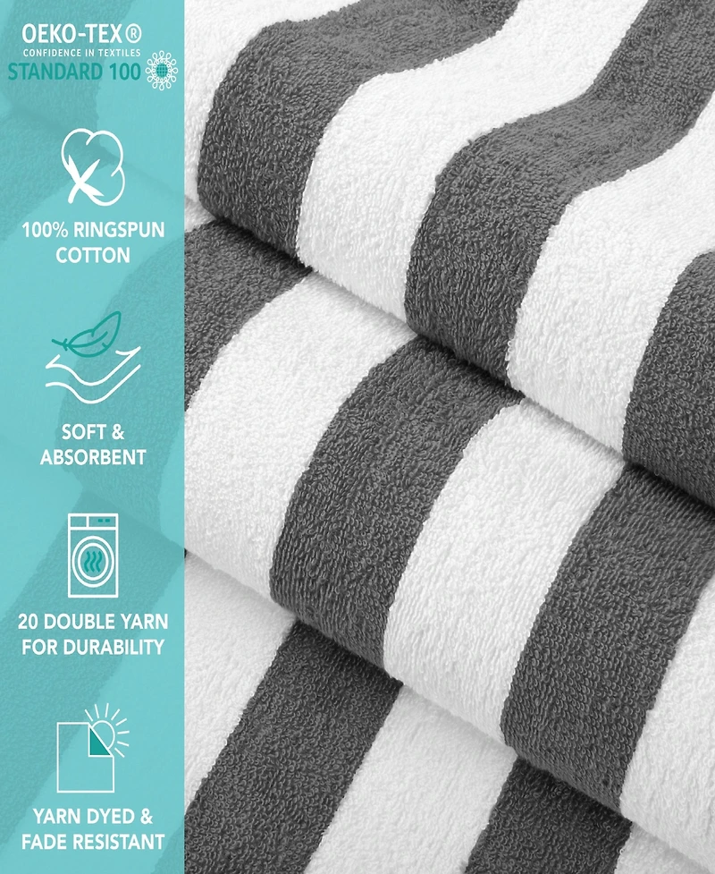 California Cabana Beach Towel (4 Pack, 30x70 in.), Striped, Soft Ringspun Cotton, Oversized Pool