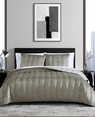 Closeout! Vera Wang Linear Stitch Velvet 3-Pc. Quilt Set, King