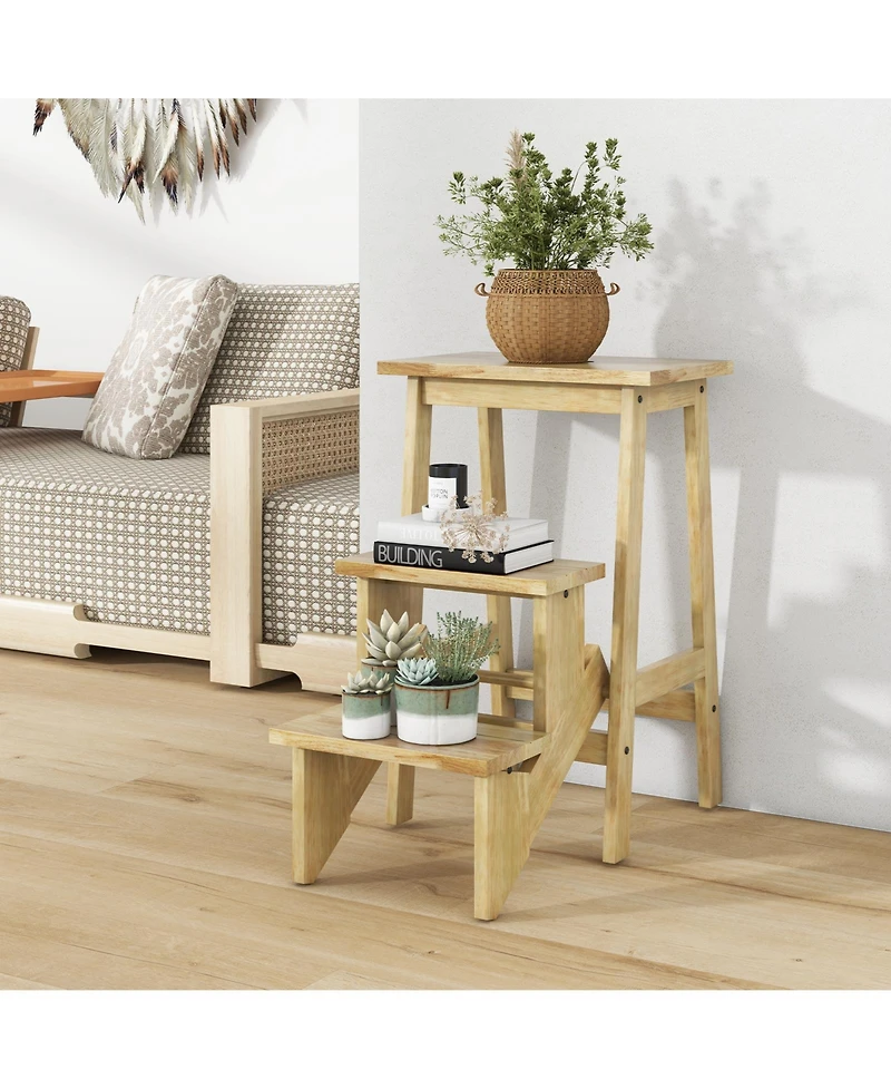 Slickblue 3-in-1 Rubber Wood Step Stool with Convenient Handle For Home