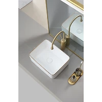 Simplie Fun White with gold trim Vessel Bathroom Sink Basin in White Ceramic Single Basin Ceramic Farmhouse Kitchen Sink with Basket Strainer