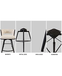 Simplie Fun Bar Chair Toweling Woven Bar Stool Set of 2,Black legs Barstools No Adjustable Kitchen Island Chairs,360 Swivel Bar Stools Upholstered Cou