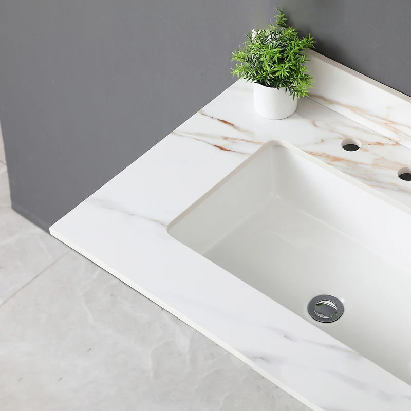 Simplie Fun Inch Marble Vanity Top, Bathroom Vanity Top with Undermount Rectangular Middle Sink and 4" Height Backsplash