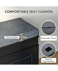 Modern Shoe Rack Bench for Entryway, Storage Organizer with Cushion, 2 Drawers, Adjustable Shelf, Holds 8 Pairs, Black
