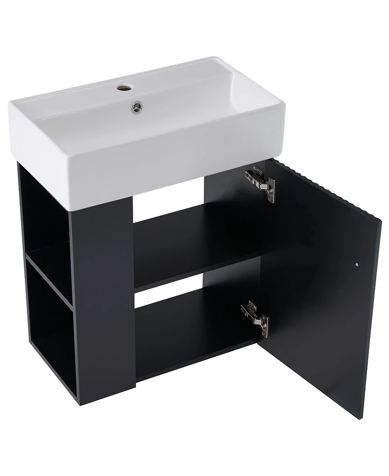 21.6 inch Modern Floating Bathroom Vanity with Ceramic Basin - Perfect for Small Bathrooms, Left side storage