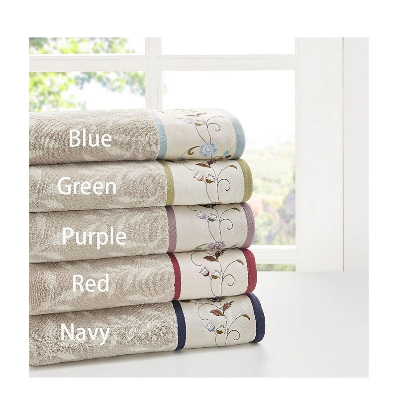 Embroidered Cotton Jacquard 6 Piece Towel Set