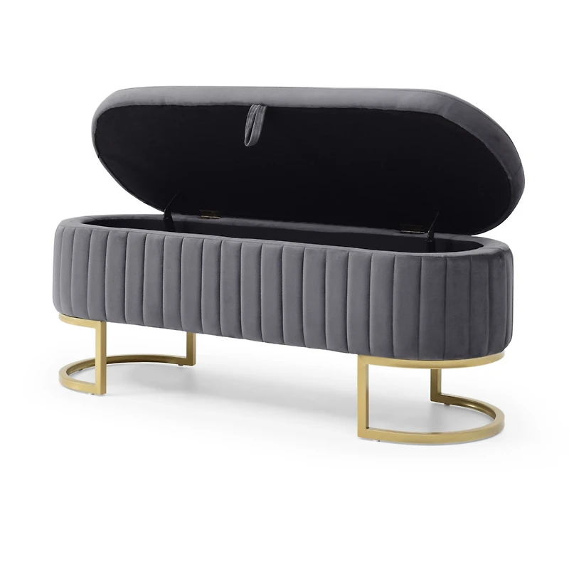 Streamdale Furniture Storage Bench Bedroom Bench, Velvet Oval Upholstered End of Bed Bench with Golden Metal Legs,50" Modern Storage Ottoman Bench for