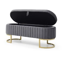 Streamdale Furniture Storage Bench Bedroom Bench, Velvet Oval Upholstered End of Bed Bench with Golden Metal Legs,50" Modern Storage Ottoman Bench for