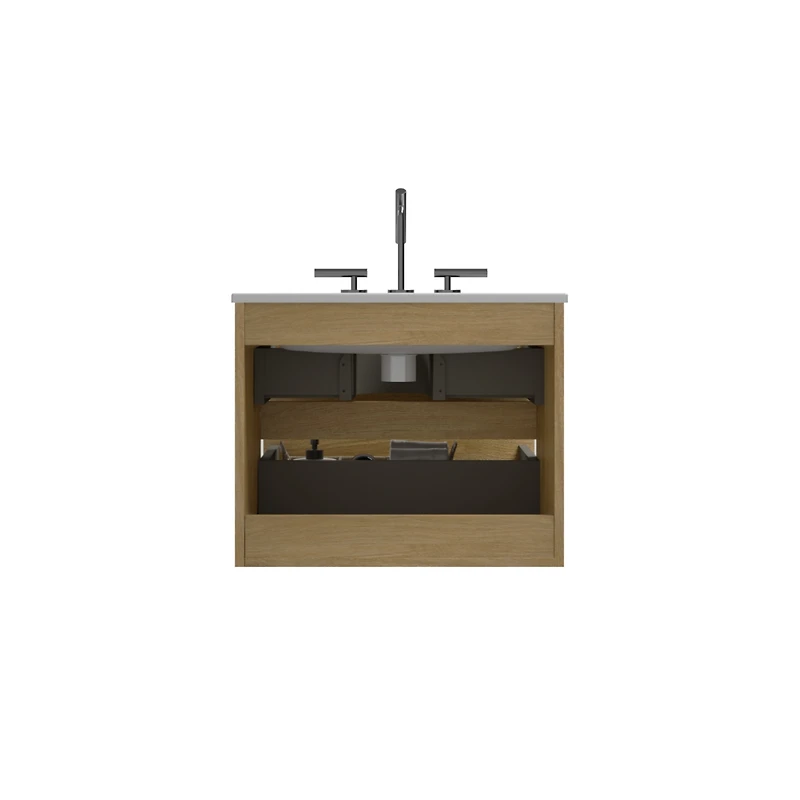Streamdale 24" Oak Bathroom Vanity Wall Mount, Ceramic Sink, Storage