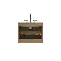 Streamdale 24" Oak Bathroom Vanity Wall Mount, Ceramic Sink, Storage