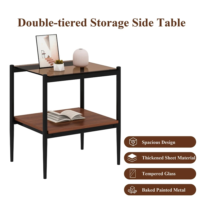 Streamdale Furniture Set of 2 Rectangle End Table, Tempered Glass Tabletop with Mdf layer, Modern Table for Living Room