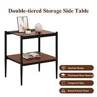 Streamdale Furniture Set of 2 Rectangle End Table, Tempered Glass Tabletop with Mdf layer, Modern Table for Living Room