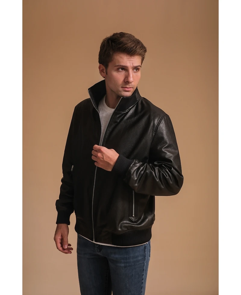 Men's Leather Jacket, Black, Created for Macy's