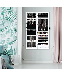 Sugift Wall Mounted Lockable Mirror Jewelry Cabinet with Led Light