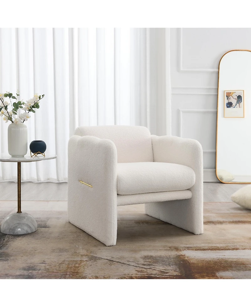 Simplie Fun Arm Chair with waved arms, Metal decoration on both side arms, Accent chair for Primary Living Space, Living room, Bedroom, Teddy Fabric,