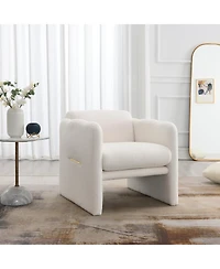 Simplie Fun Arm Chair with waved arms, Metal decoration on both side arms, Accent chair for Primary Living Space, Living room, Bedroom, Teddy Fabric,