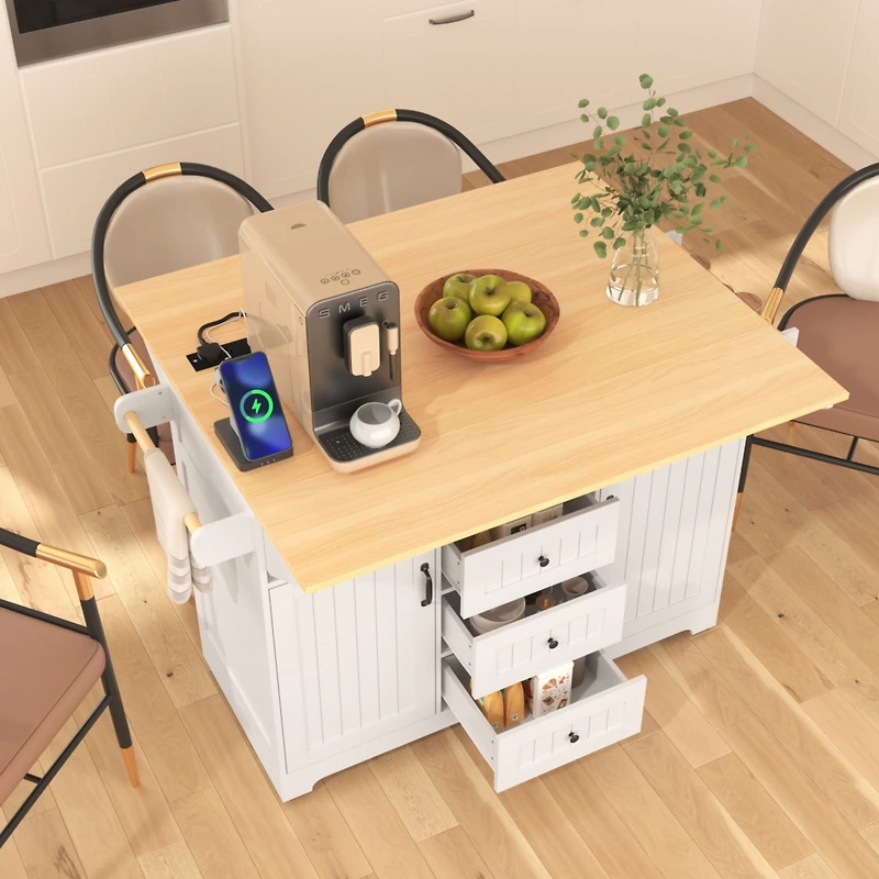 Streamdale Multifunctional Kitchen Island with Ample Storage and Power Outlet